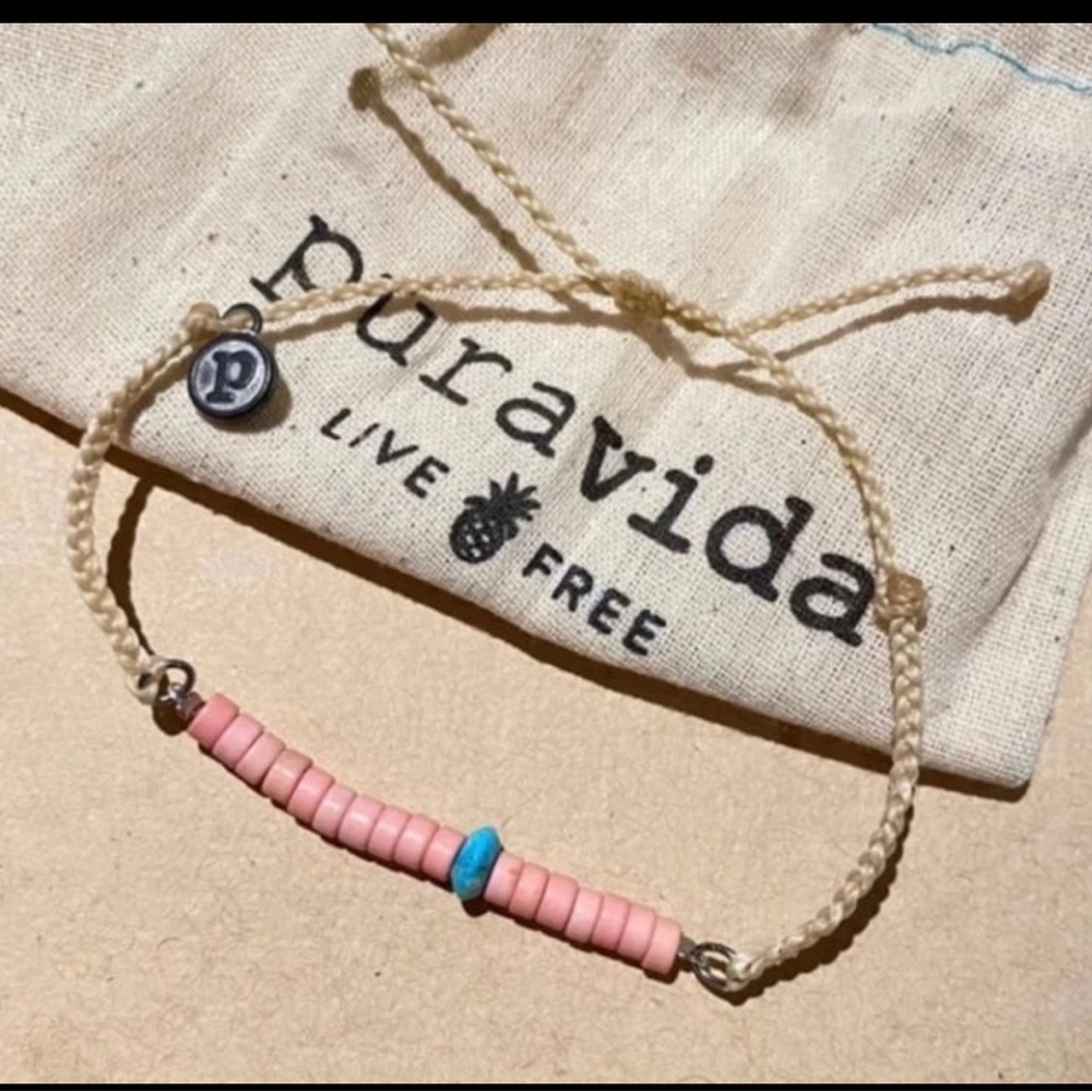 PURA VIDA Tan Bracelet with Pink & Blue Beads NEW! Rare Find!
